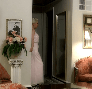 ‘GLAMOUROUS PINK SEQUINS’ Wearing a FULL LENGTH Baby Pink Sequined GOWN lounging in Mae West’s Suite!!