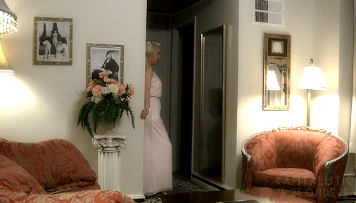 ‘GLAMOUROUS PINK SEQUINS’ Wearing a FULL LENGTH Baby Pink Sequined GOWN lounging in Mae West’s Suite!!